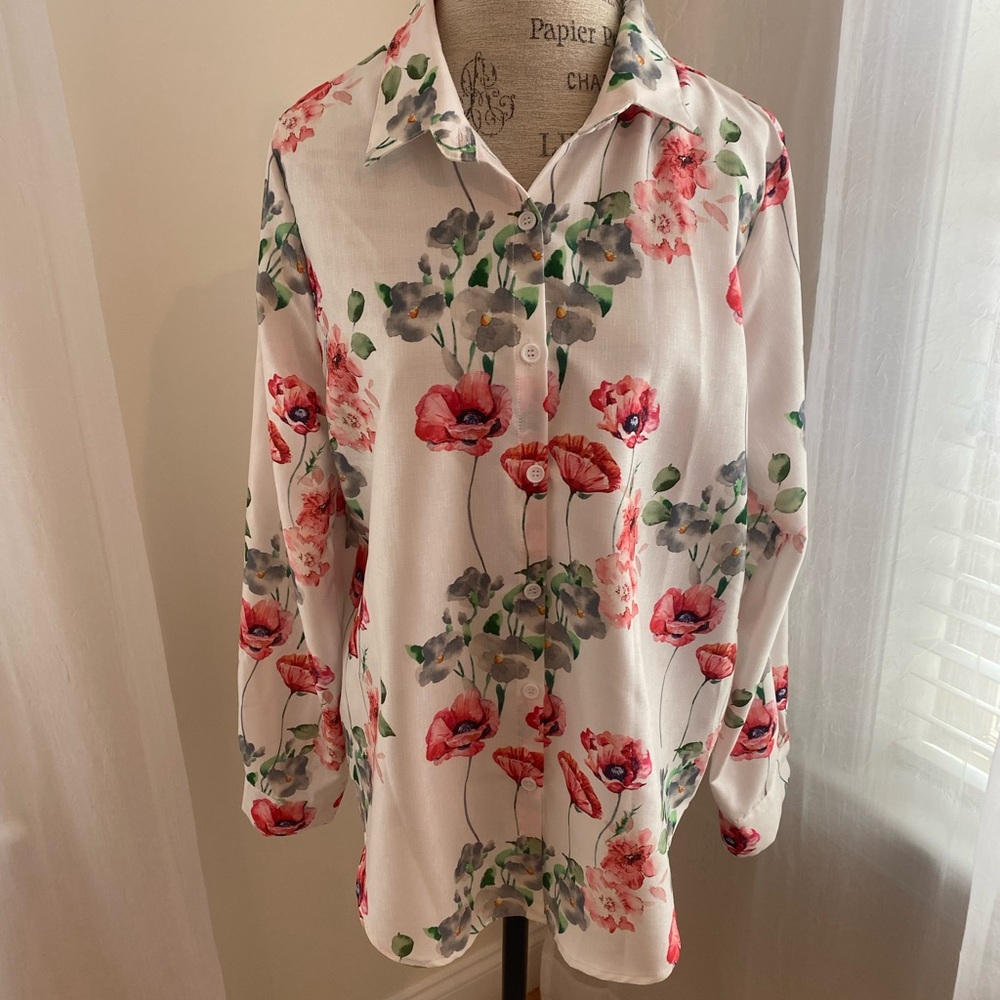 Floral Print Women's Top Blouse with Poppies